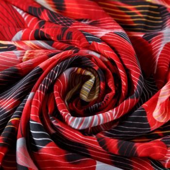 Креп 026-08229 красный принтованный