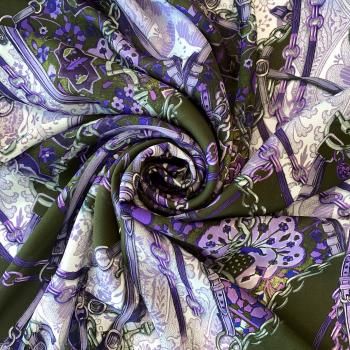 Крепдешин натуральный К32-231 болотно-зеленый принтованный