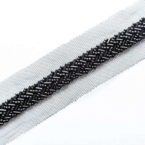 Тесьма декоративная 35 мм со стеклярусом PA0417 черный
