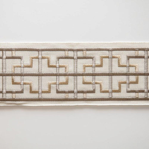 Бордюр жаккардовый 7 см 0000-357-104-013 молочный с серебристо-зеленым